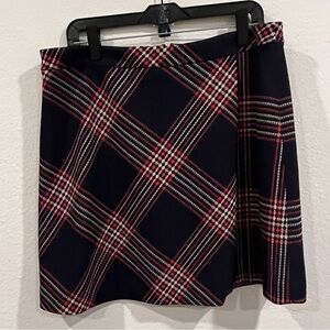 Halogen size 14 blue red and white plaid faux wrap skirt size 14 zipper back